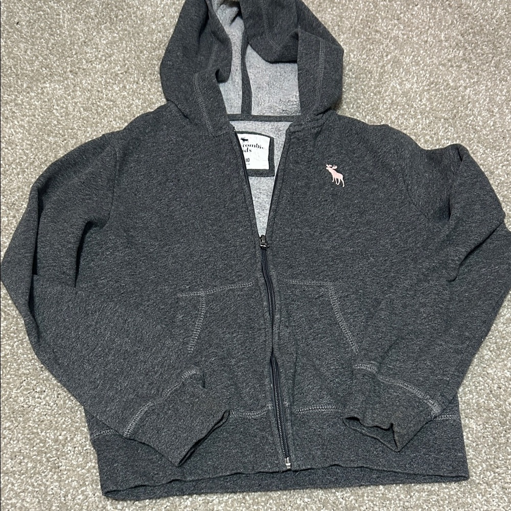 Abercrombie Kids Charcoal Hoodie with Pink Moose